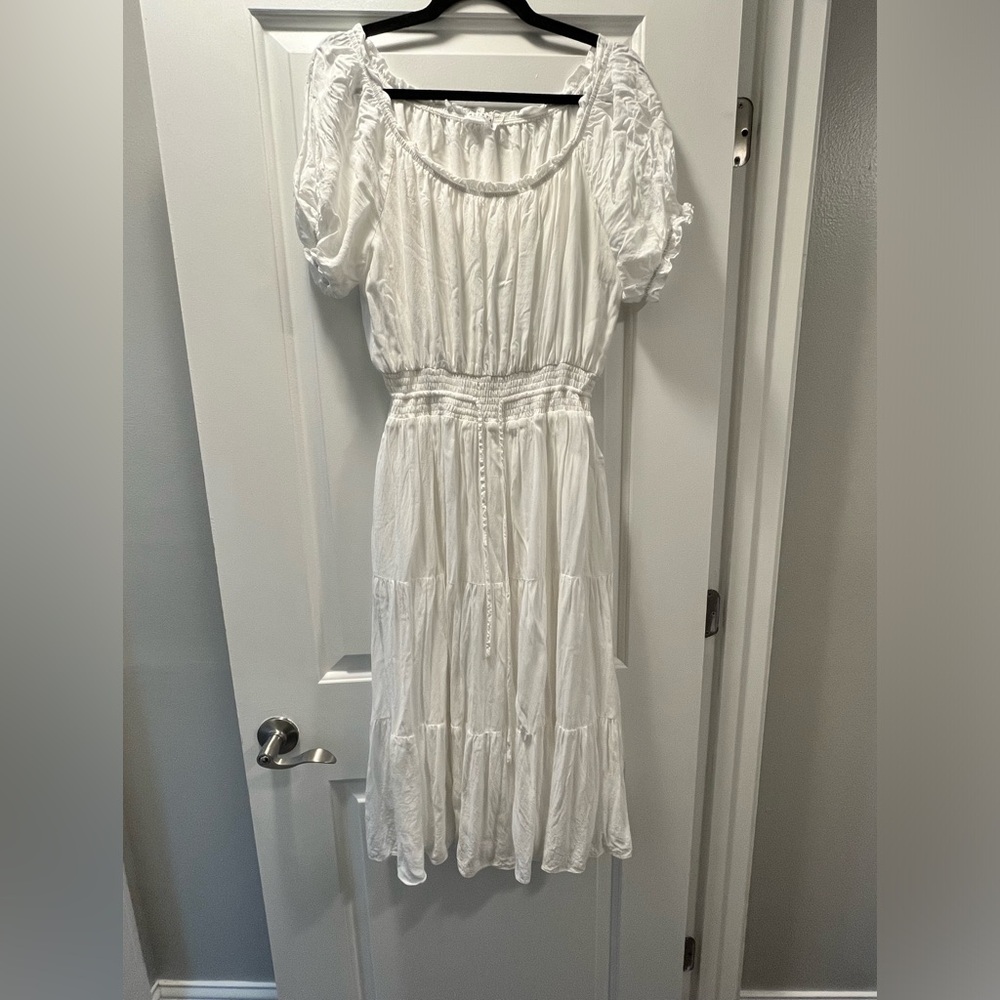 Smocked Waist White Boho Dress